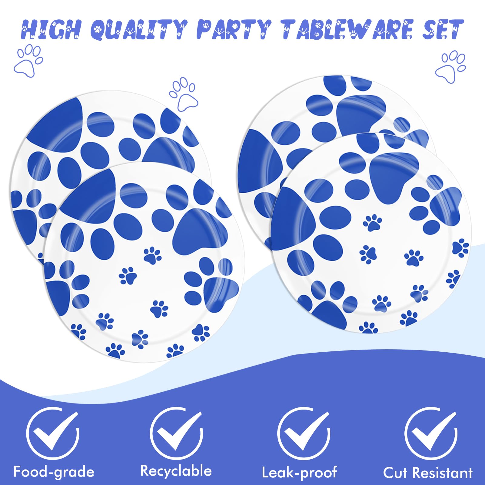 40PCS Blue Paw Print Party Supplies Dog Themed Birthday decorations Disposable Tableware Including Plates Napkins for Dog Birthday Baby Shower Pet
