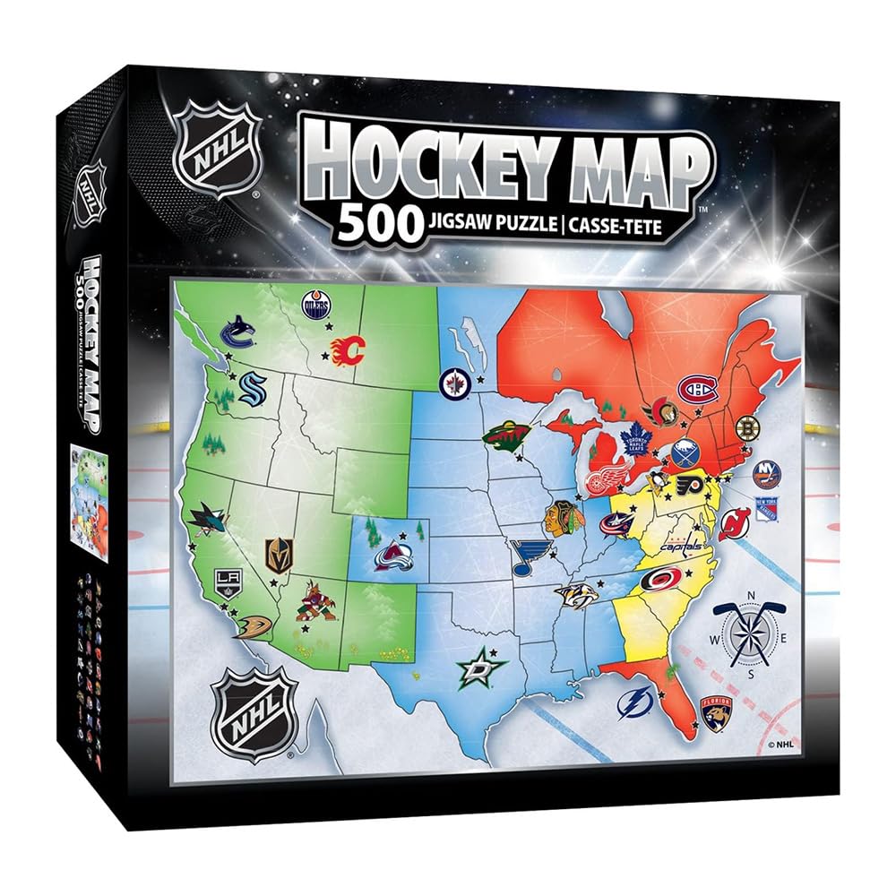 MasterPieces Sports Puzzle - All Teams 500 Piece Jigsaw Puzzle for Adults - NHL League Hockey Map - 21 x 15