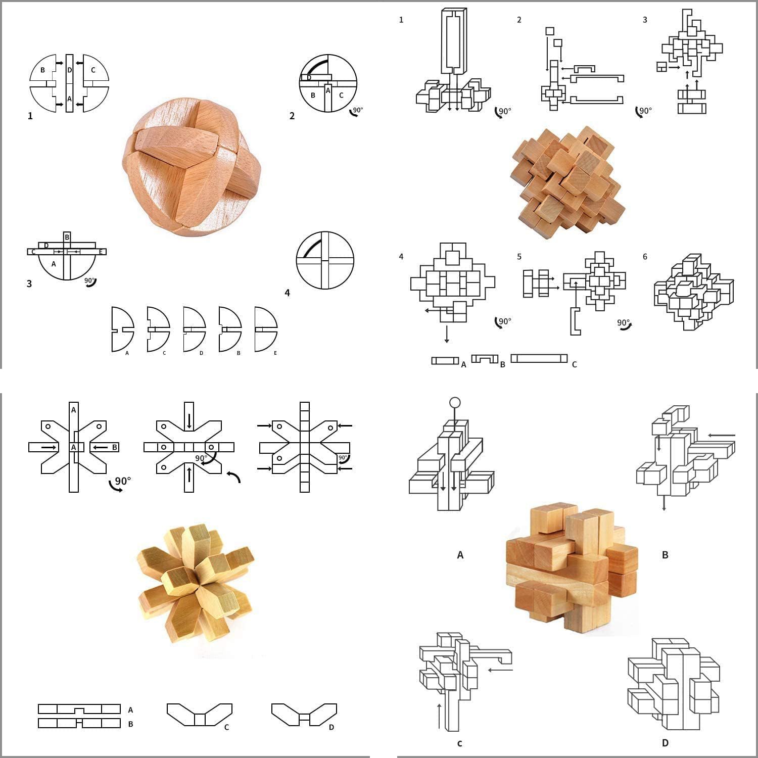 ULT-unite3D Wooden Cube Brain Teaser Puzzle