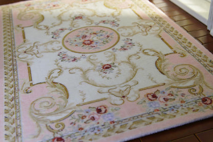 Beautiful Victorian Rose Floral Pink French Swirls Dollhouse Rug 1/12 1/6 (5.4"X8")