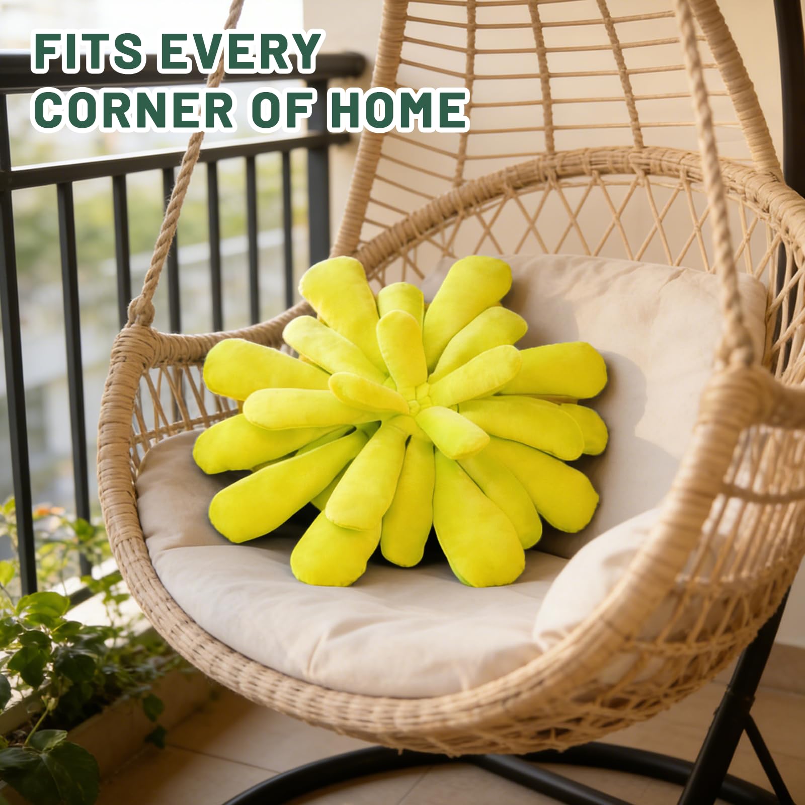 Dumwry 3D Plant Shaped Throw Pillow, 17.7 Inch Soft Plush Decorative Cushion, Hand-Stitched Flower Style Pillow for Bedroom, Living Room & Home Decor