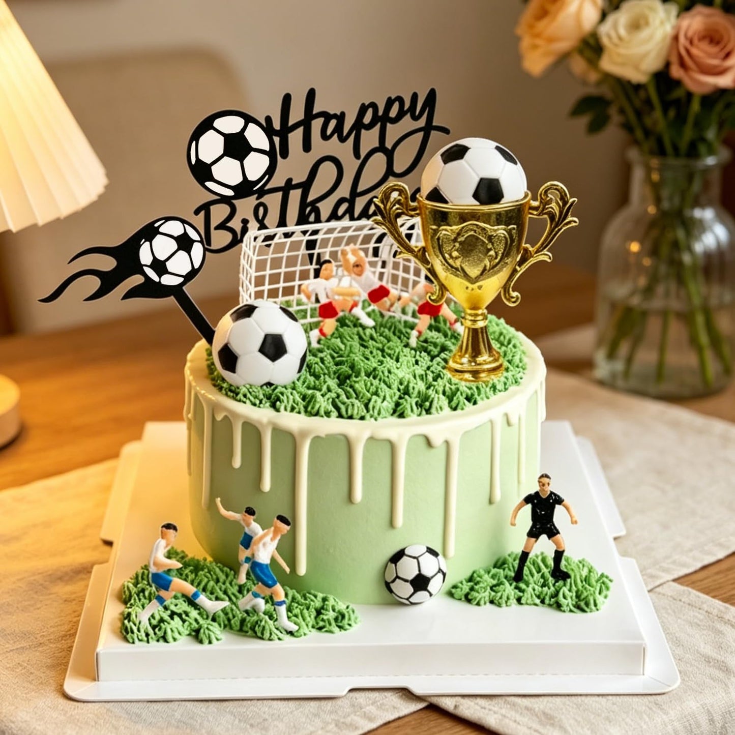 14PCS Soccer Cake Topper Decorations Set with Soccer Ball Cupcake Toppers and Player Figures for Soccer Birthday Party Sport Theme Supplies
