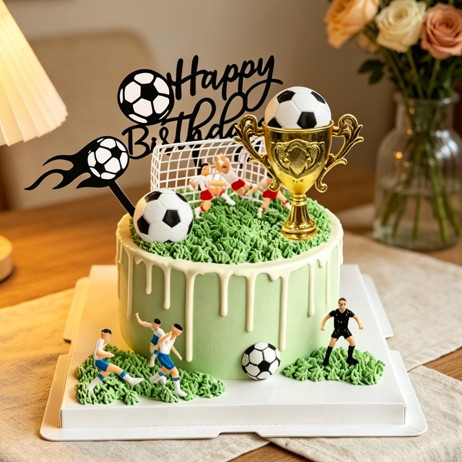 14PCS Soccer Cake Topper Decorations Set with Soccer Ball Cupcake Toppers and Player Figures for Soccer Birthday Party Sport Theme Supplies