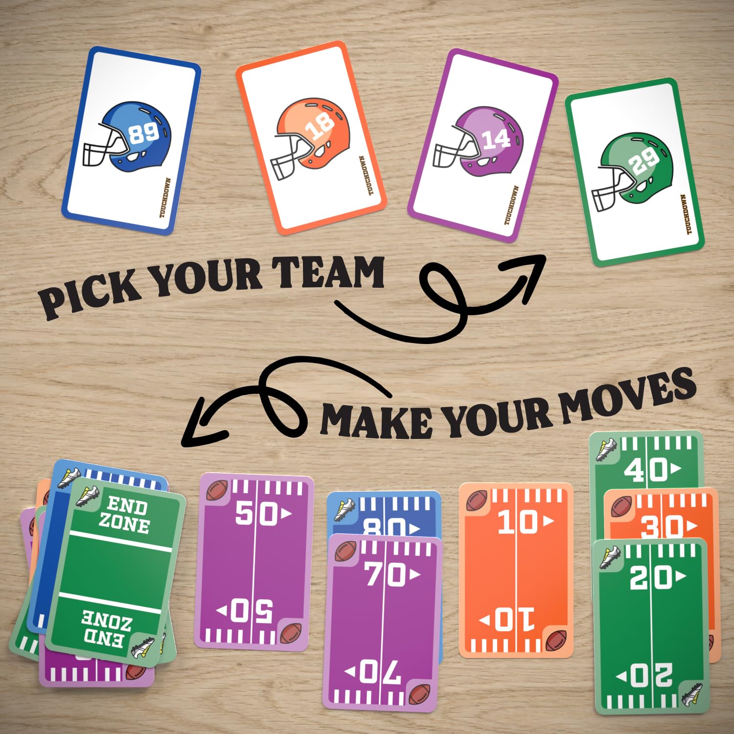 TOUCHDOWN The Card Game - Fast-Paced, Football Themed Card Game that Anyone Can Play, 2-4 Players, Fun Card Games for Adults, Kids, Families and Game