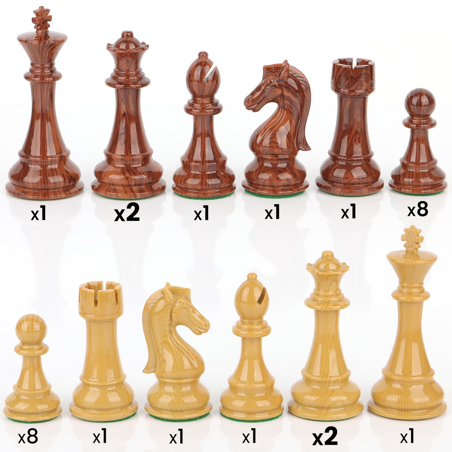 WinSTEM High Polymer Weighted Chess Pieces Only - 3.75'' King - Extra 2 Queens, Standard Tournament Chessmen for Chess Board Game or Replacement