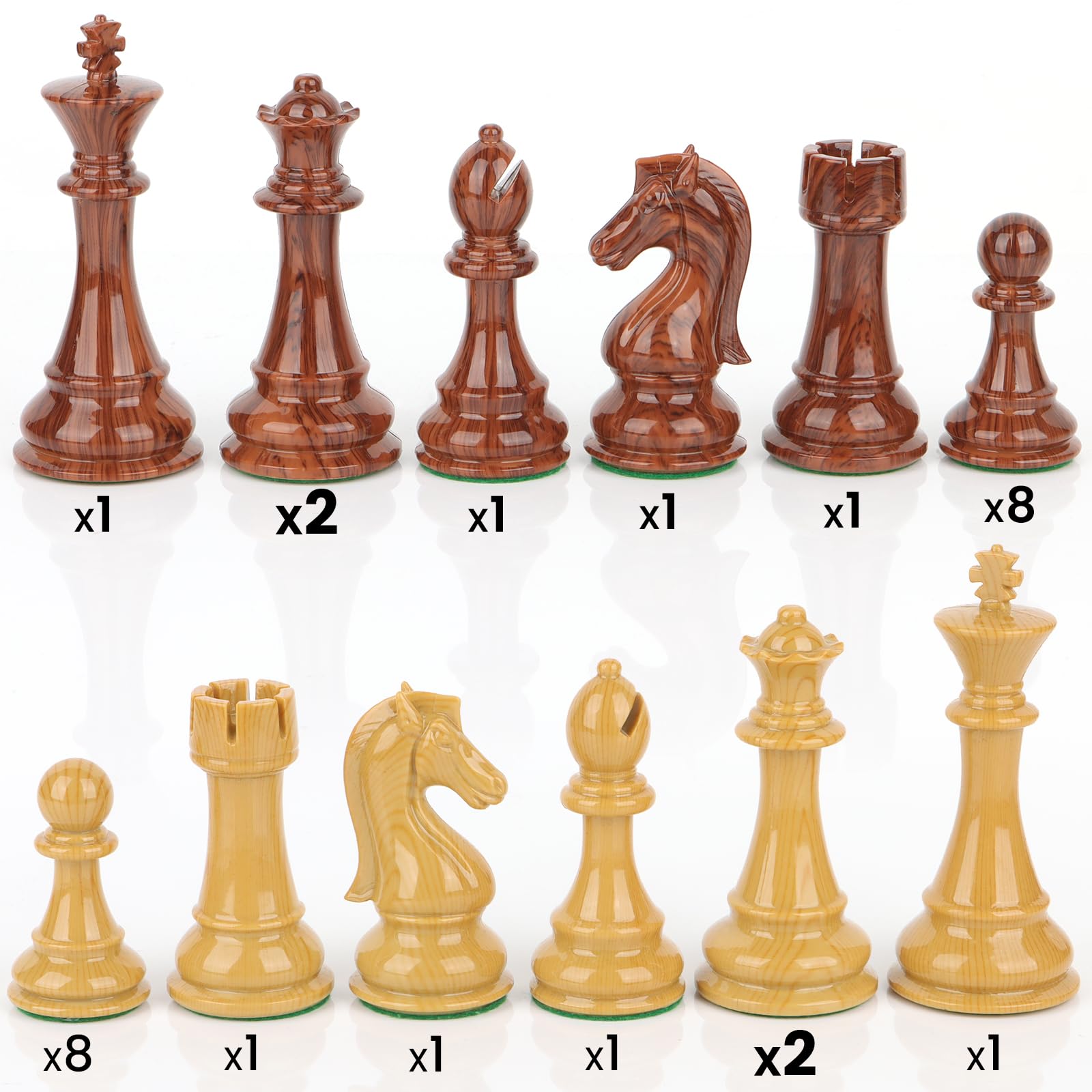 WinSTEM High Polymer Weighted Chess Pieces Only - 3.75'' King - Extra 2 Queens, Standard Tournament Chessmen for Chess Board Game or Replacement