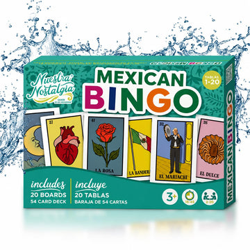 Waterproof Mexican Bingo Game for 20 Players | 12" x 8" Boards | Shuffleable Card Deck | No Stereotypical Characters | Great for Schools, Cinco de