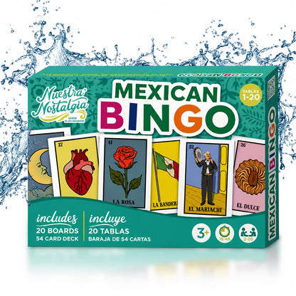 Waterproof Mexican Bingo Game for 20 Players | 12" x 8" Boards | Shuffleable Card Deck | No Stereotypical Characters | Great for Schools, Cinco de