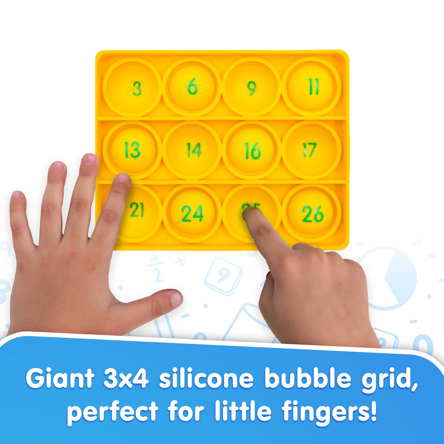 Junior Learning: Math Pop Bingo - Numbers Bubble Grid & Tile Game, Addition-Subtraction-Multiplication, Giant Problem-Solving Silicone Boards, Kids 6+