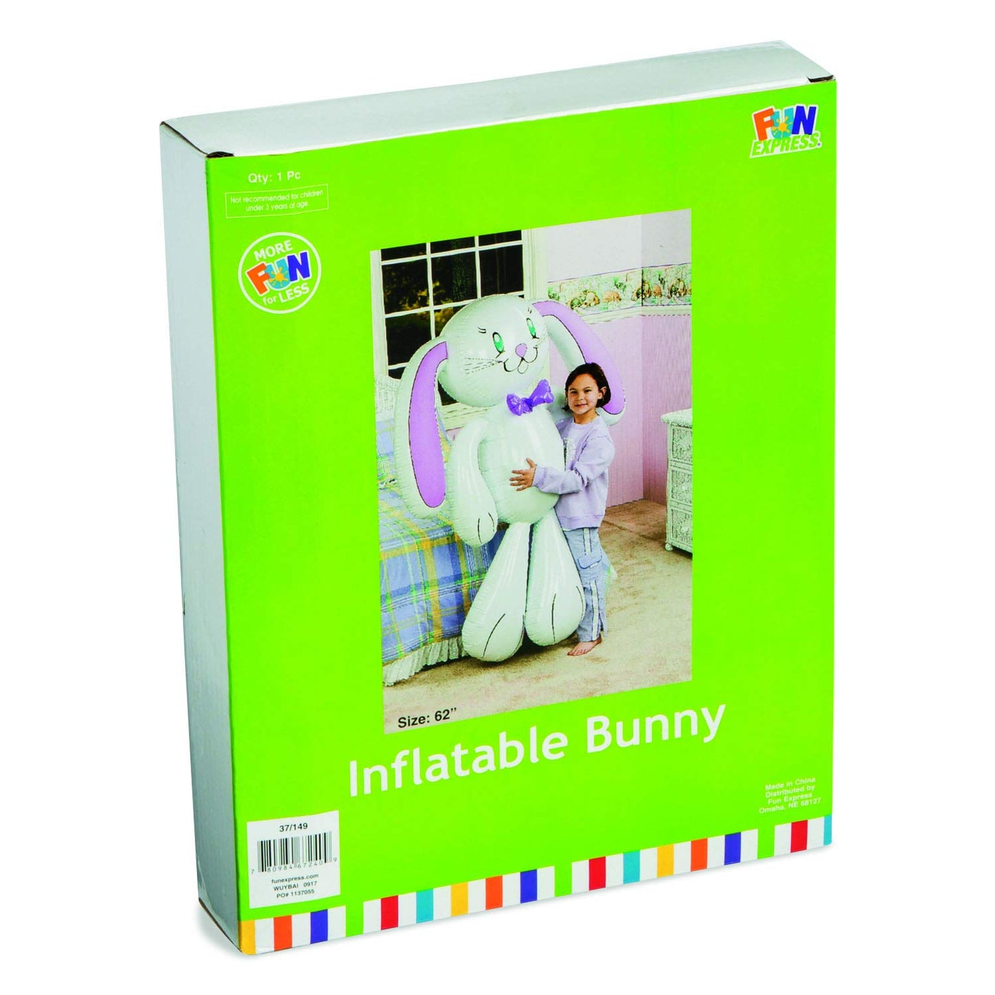 Fun Express Giant Inflatable Easter Bunny Outdoor Decorations - 62 Inch Tall White Vinyl Rabbit for Spring Holiday Yard Decor | Perfect for Easter