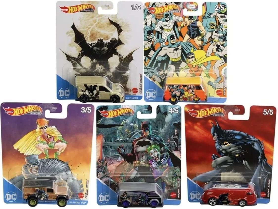 Hot Wheels Premium Pop Culture DC Batman Comics Complete 5?Car Set - 1:64 Die?Cast, DLB45-946P, Ages 3+