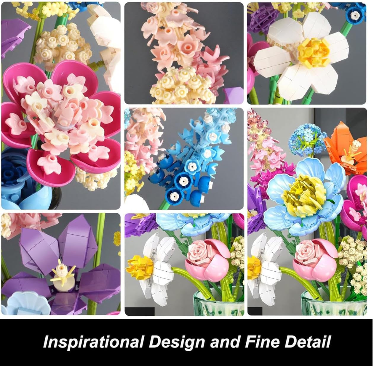 Bouquet Building Set,880 PCS Botanical Collection Building Block Toy,Compatible with Lego Flowers Rose Peony Home Plant Decor,Birthday Gift for Adults