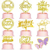 28 Pcs Happy Birthday and Butterfly Cake Toppers Set, Acrylic Gold Birthday Cupcake Toppers, Butterfly Cake Decorations