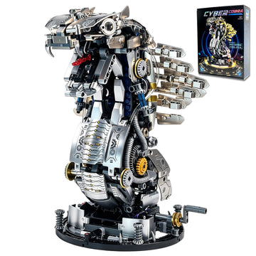 Mechanical Cobra Building Block Set, Compatible with LEGO for Adults, Steampunk Snake Animal Model, Collection Toy with Movable Head, Display Stand