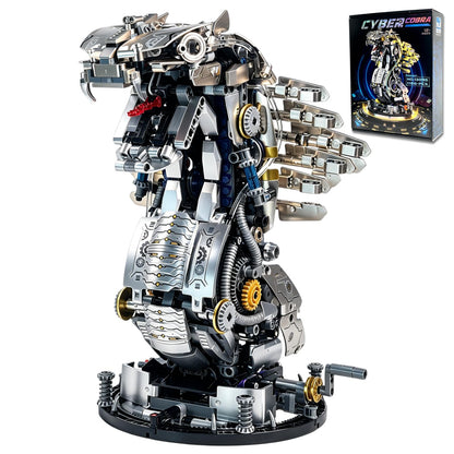 Mechanical Cobra Building Block Set, Compatible with LEGO for Adults, Steampunk Snake Animal Model, Collection Toy with Movable Head, Display Stand