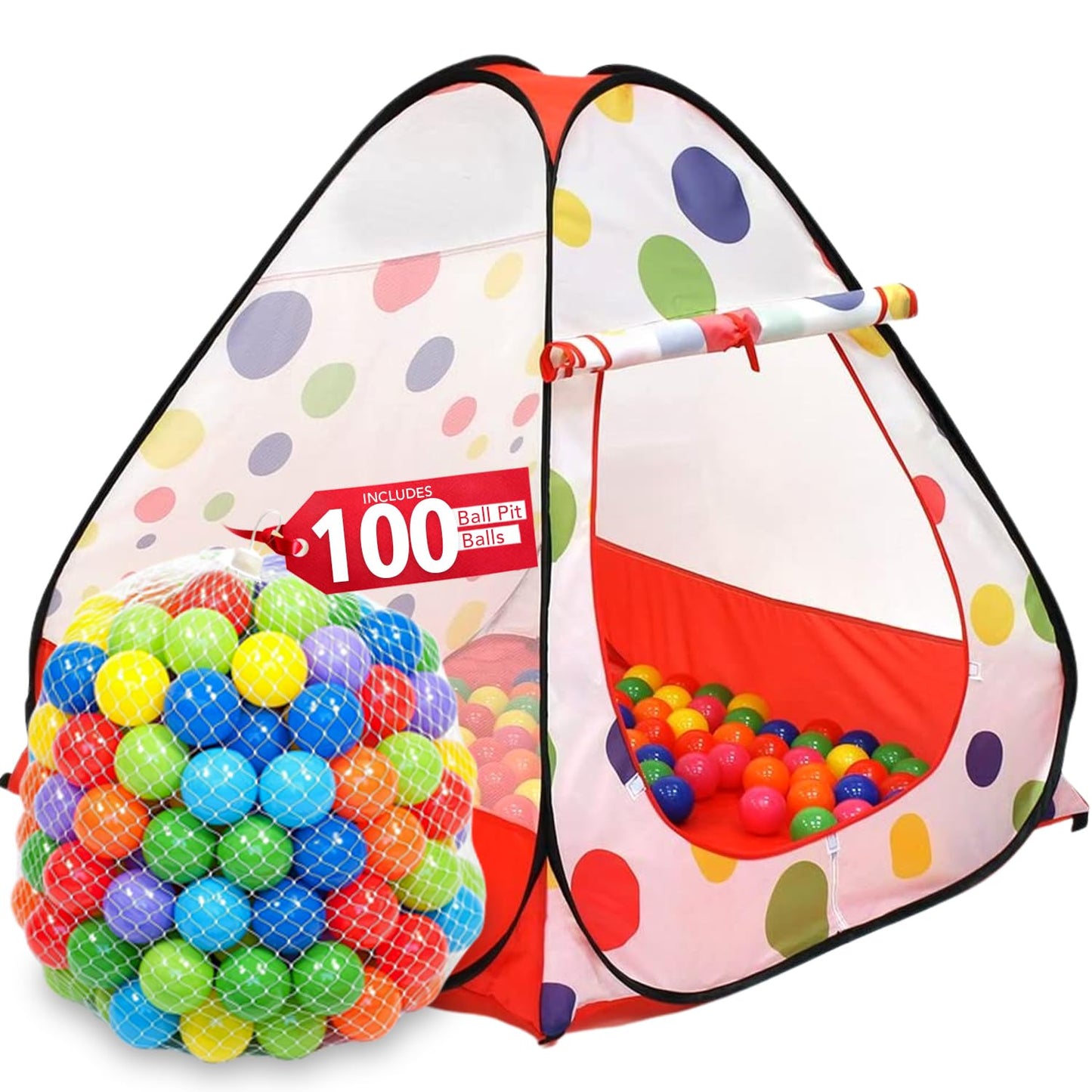 Kids Play Tent with 100 Balls - 39?x39? Pop-Up Ball Pit Playhouse - Indoor/Outdoor Toy with Mesh Windows & Carry Bag
