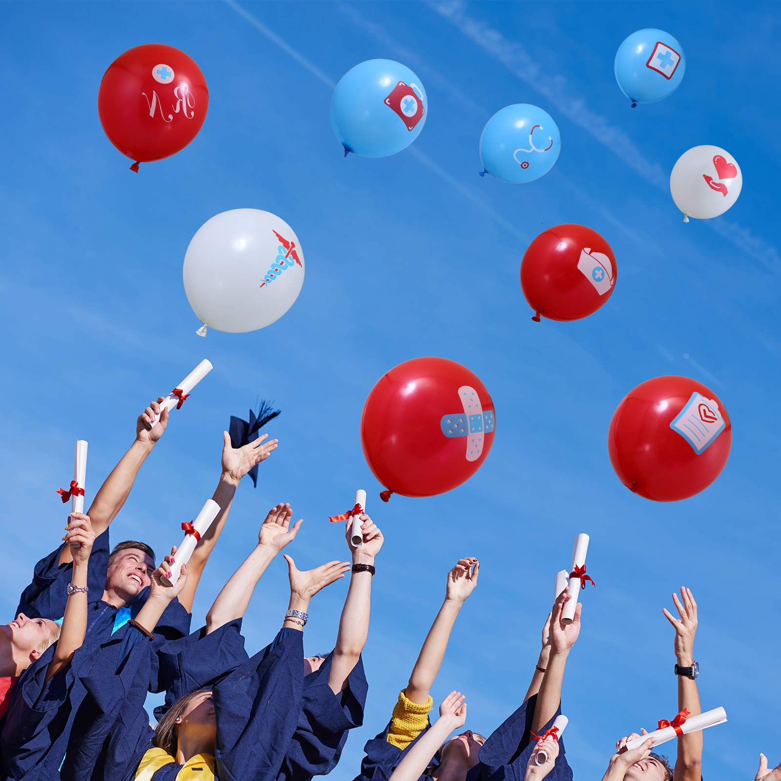 Sumind 60 Pieces Nurse Balloons Party Decoration Supplies Nursing Latex Balloons Nurse Graduation Party Decorations for Nursing Graduation RN Themed