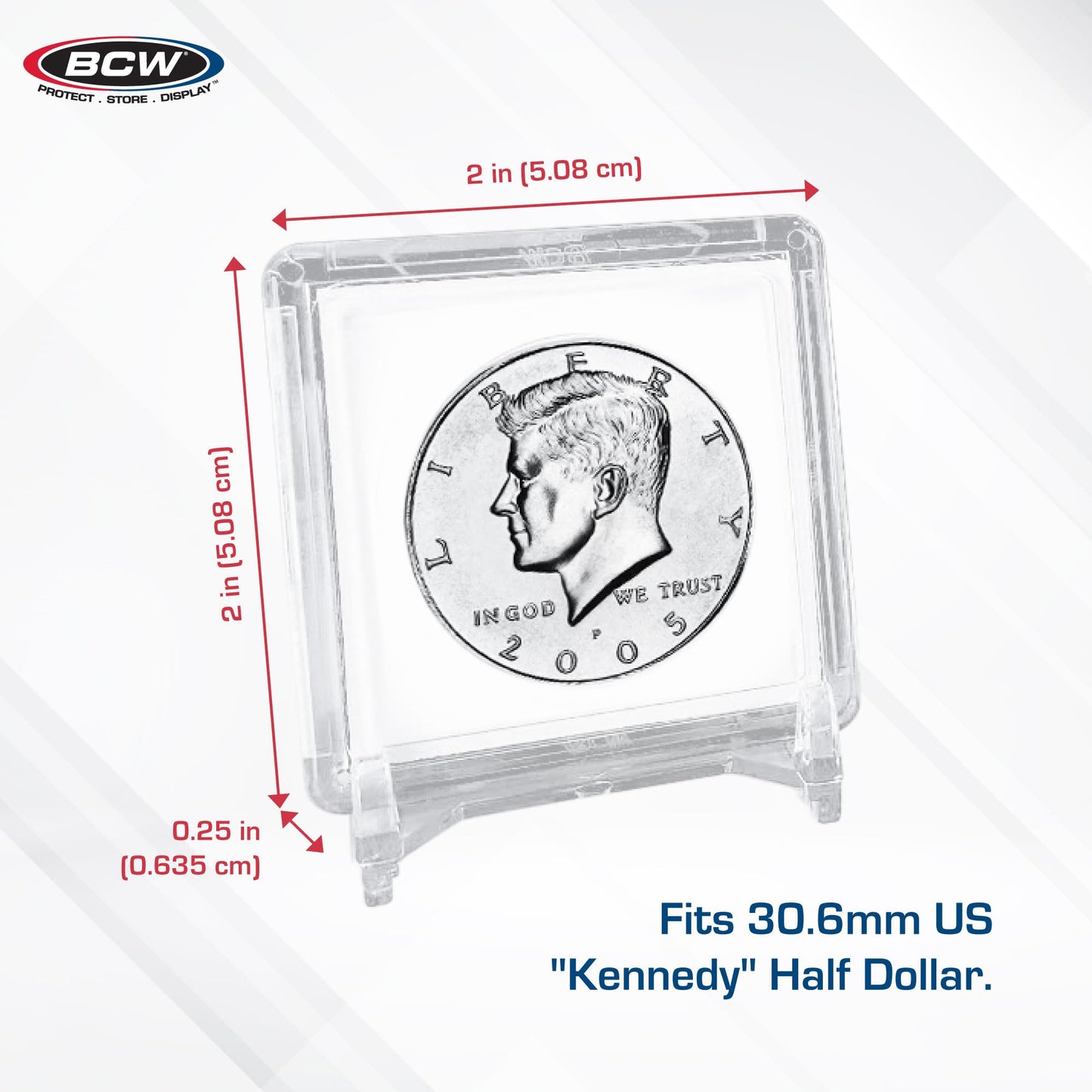 BCW 2x2 Coin Snap - 25 ct Half Dollar Holder | Archival Safe Coin Protector | Crystal Clear Polystyrene Coin Display Case | Ideal for US Kennedy Half