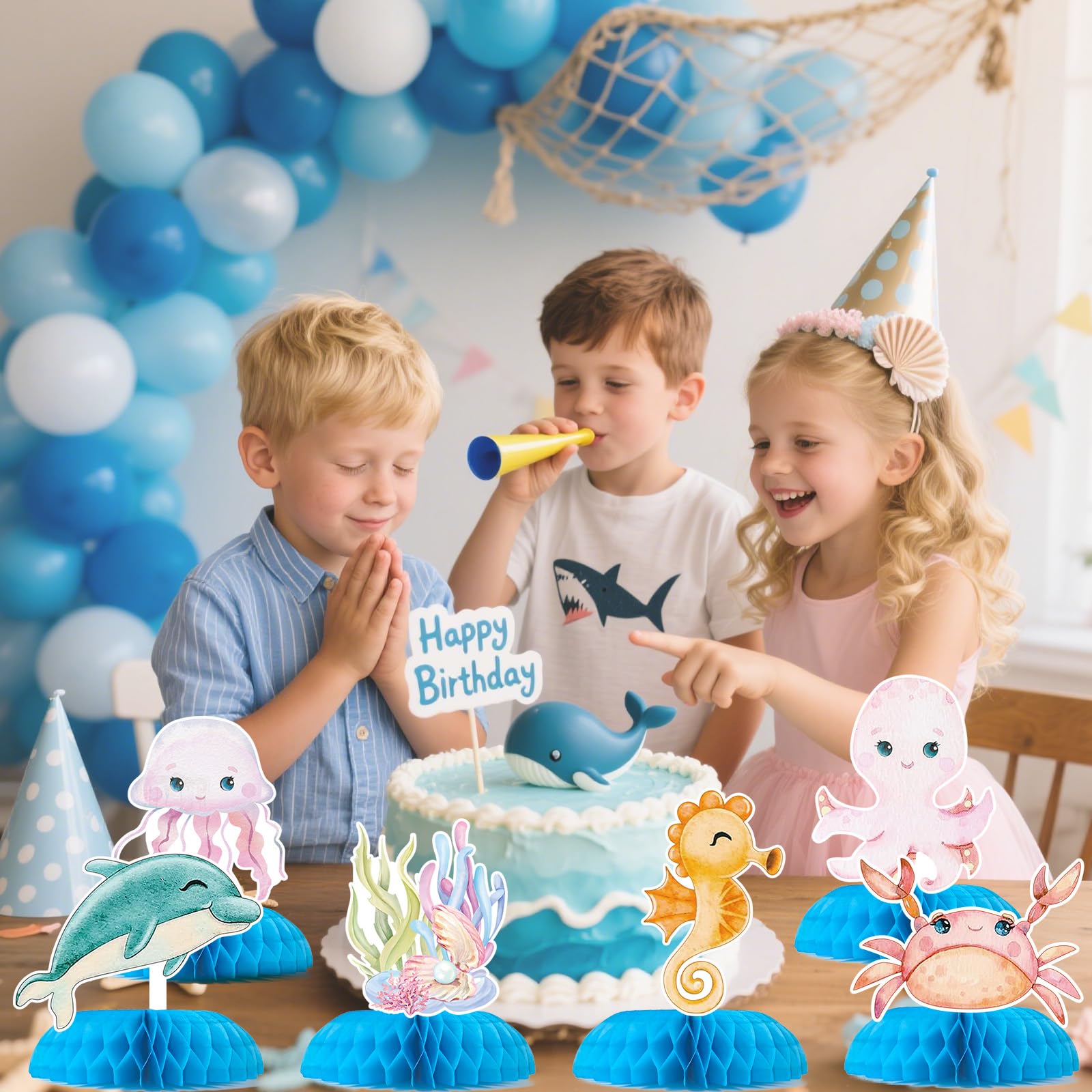 Ocean Animal Table Honeycomb Centerpieces, Happy Birthday Party Decorations