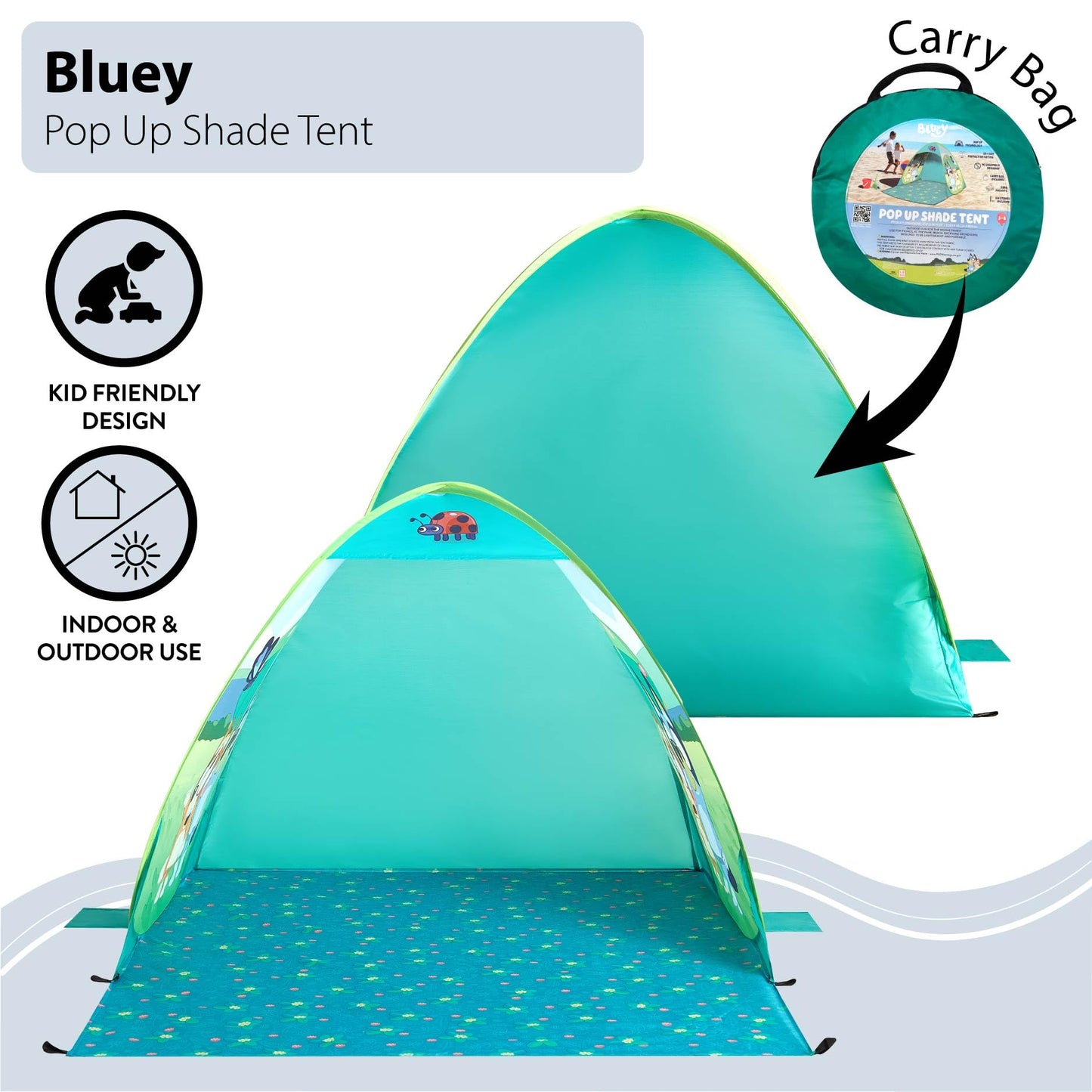 Bluey Canopy Pop Up Tent for Kids, Outdoor Portable Play Tent with UV Sun Shade, Easy Setup Beach & Backyard Shelter, Includes Carry Bag, Lightweight