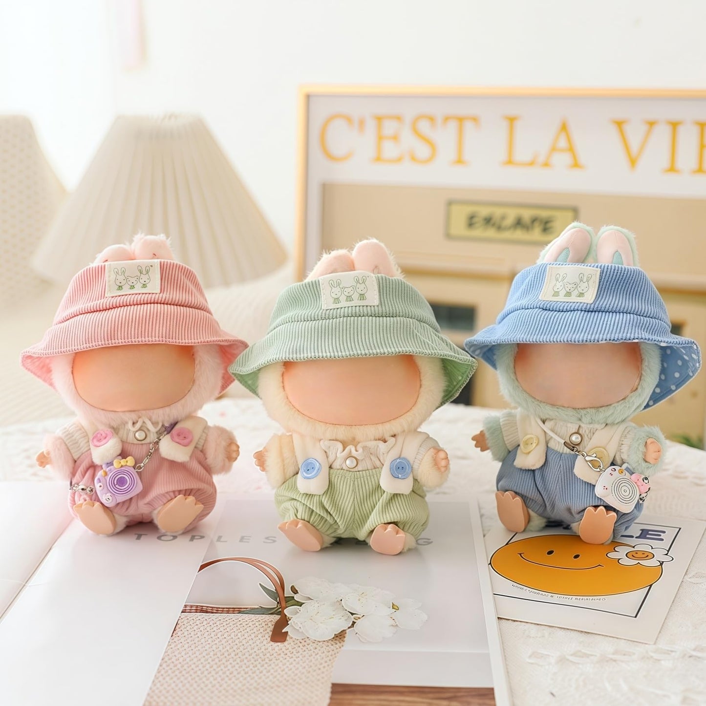 Clothes for Lu bubu 17cm Dolls Accessories(No Doll), Cute Outfit Set 3 Pieces Bib Pants Suitable for 17cm Doll Suit, Stylish Dress Up Overalls Doll