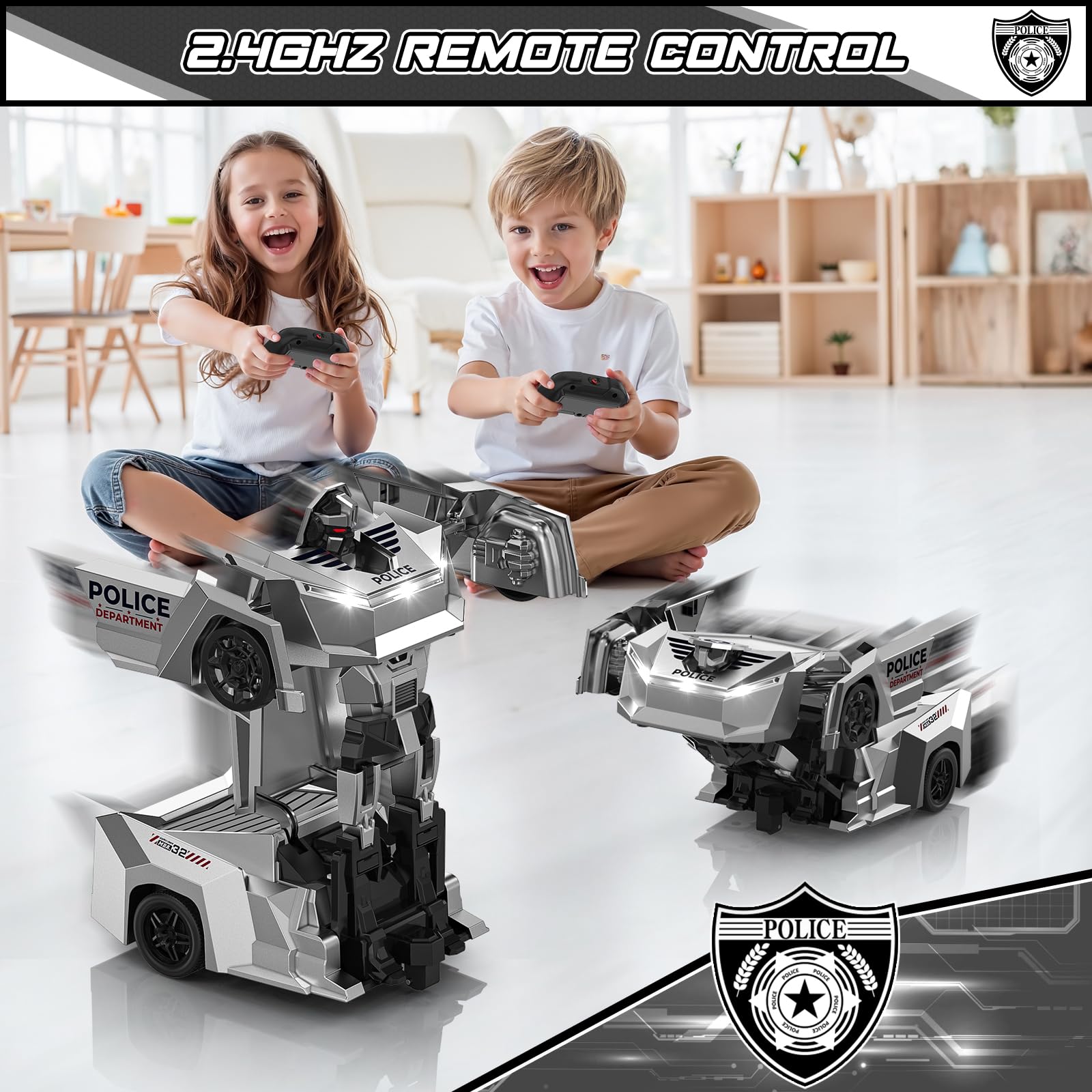 Ovaasy Transform RC Cars Robot, 2.4Ghz 1:18 Scale Remote Control Car Toys for Boys 4-7 8-12, One Button Deformation 360° Rotation Christmas Birthday