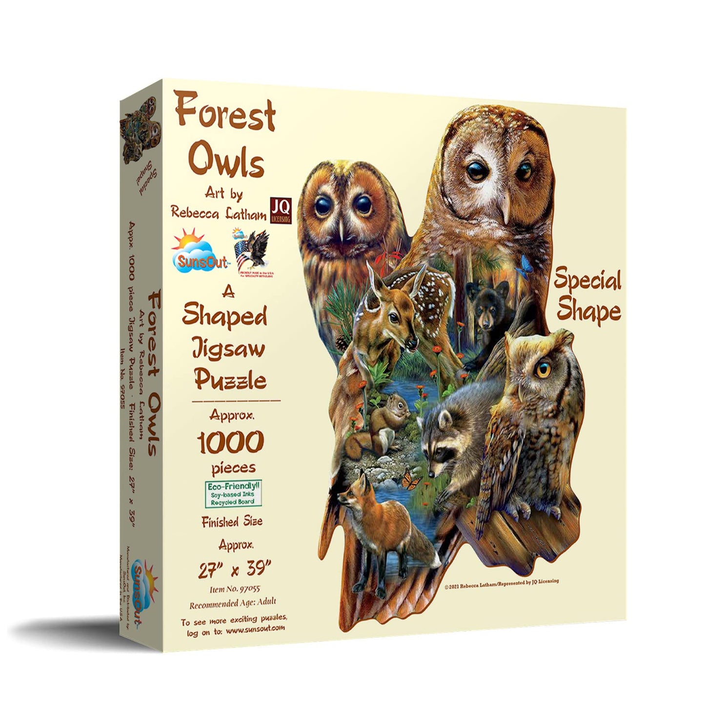 SUNSOUT INC - Forest Owls - 1000 pc Special Shape Jigsaw Puzzle by Artist: Rebecca Latham - Finished Size 27" x 39" - MPN# 97055