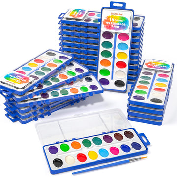 Shuttle Art 16 Colors Watercolor Paint Set Bulk, Pack of 24, Watercolor Paint Set with Paint Brushes for Kids and Adults, Washable Paint