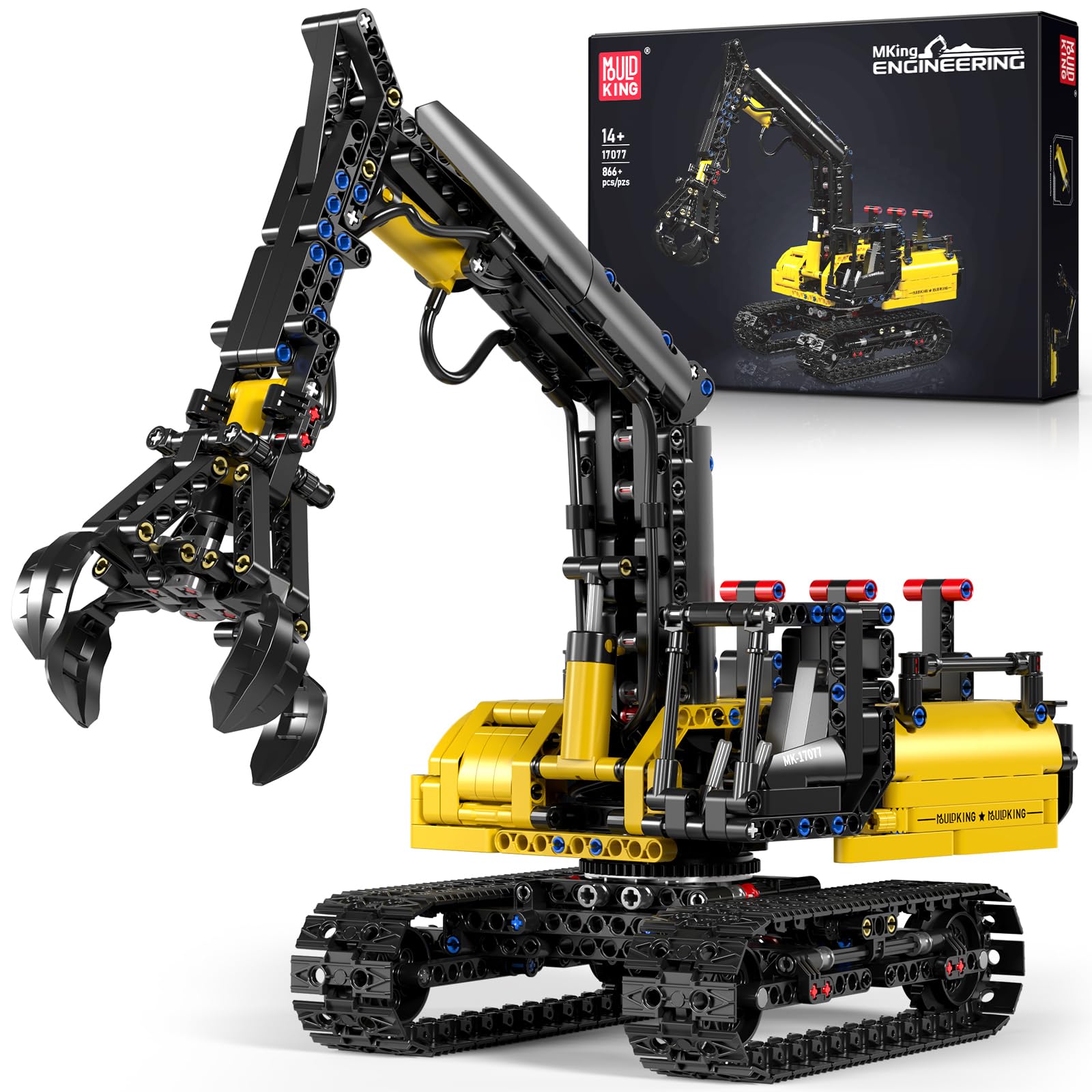 Mould King Crawler Hydraulic Wood Grabber Building Sets, 17077 Engineering Excavator Model Kit, Air Pumps Construction Set, MOC Cool Birthday