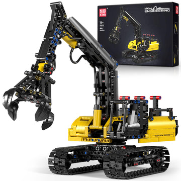Mould King Crawler Hydraulic Wood Grabber Building Sets, 17077 Engineering Excavator Model Kit, Air Pumps Construction Set, MOC Cool Birthday