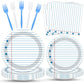 100 Pcs Back to School Party Supplies - Serves 25, Notebook Lined Paper Disposable Tableware, Includes Paper Plates, Napkins, and Plastic Forks