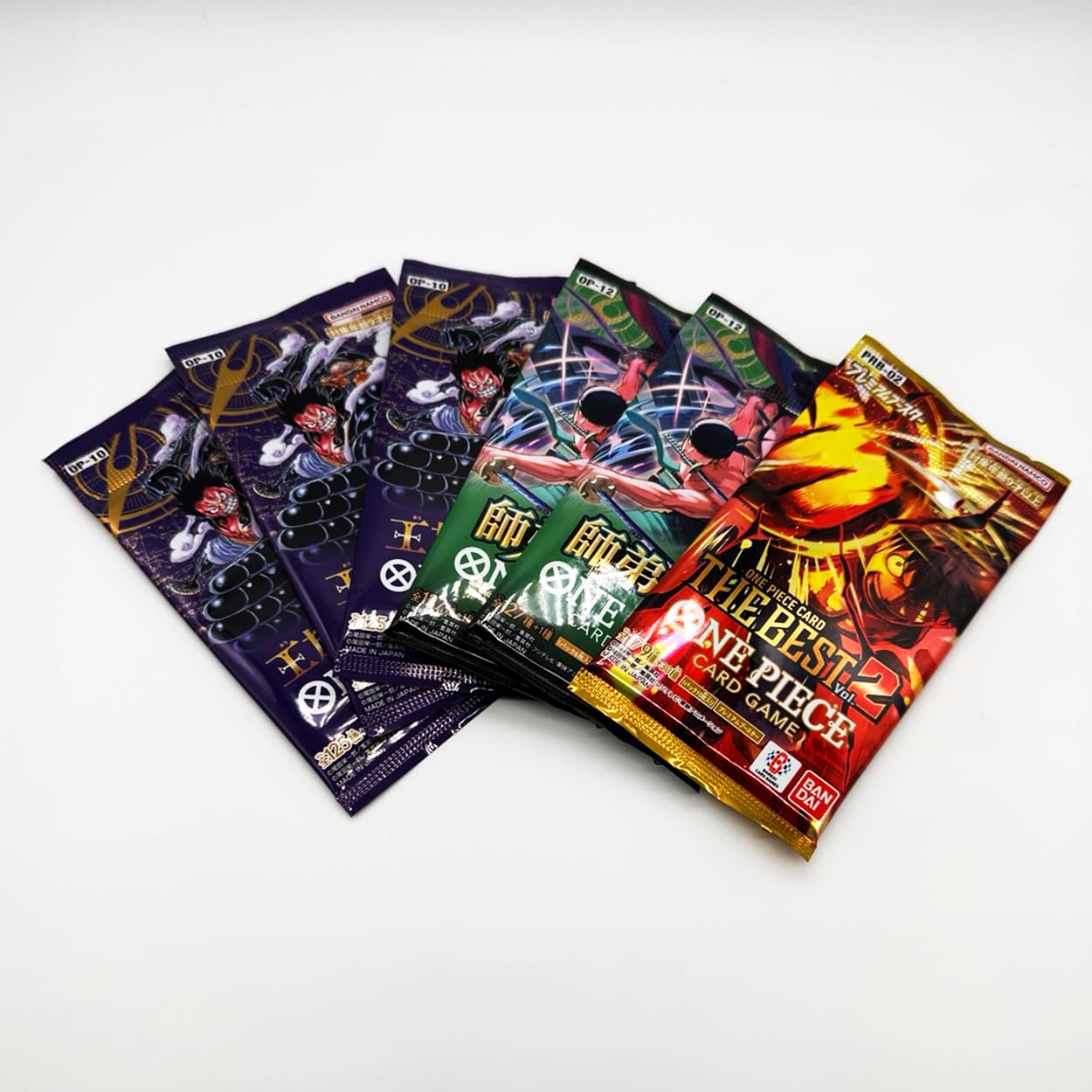 One Piece Card Game Mystery Pack Bundle - 6 Sealed Booster Packs (OP-09, OP-10, OP-13) + Ultra Pro Card Sleeves - Authentic Japanese TCG Packs
