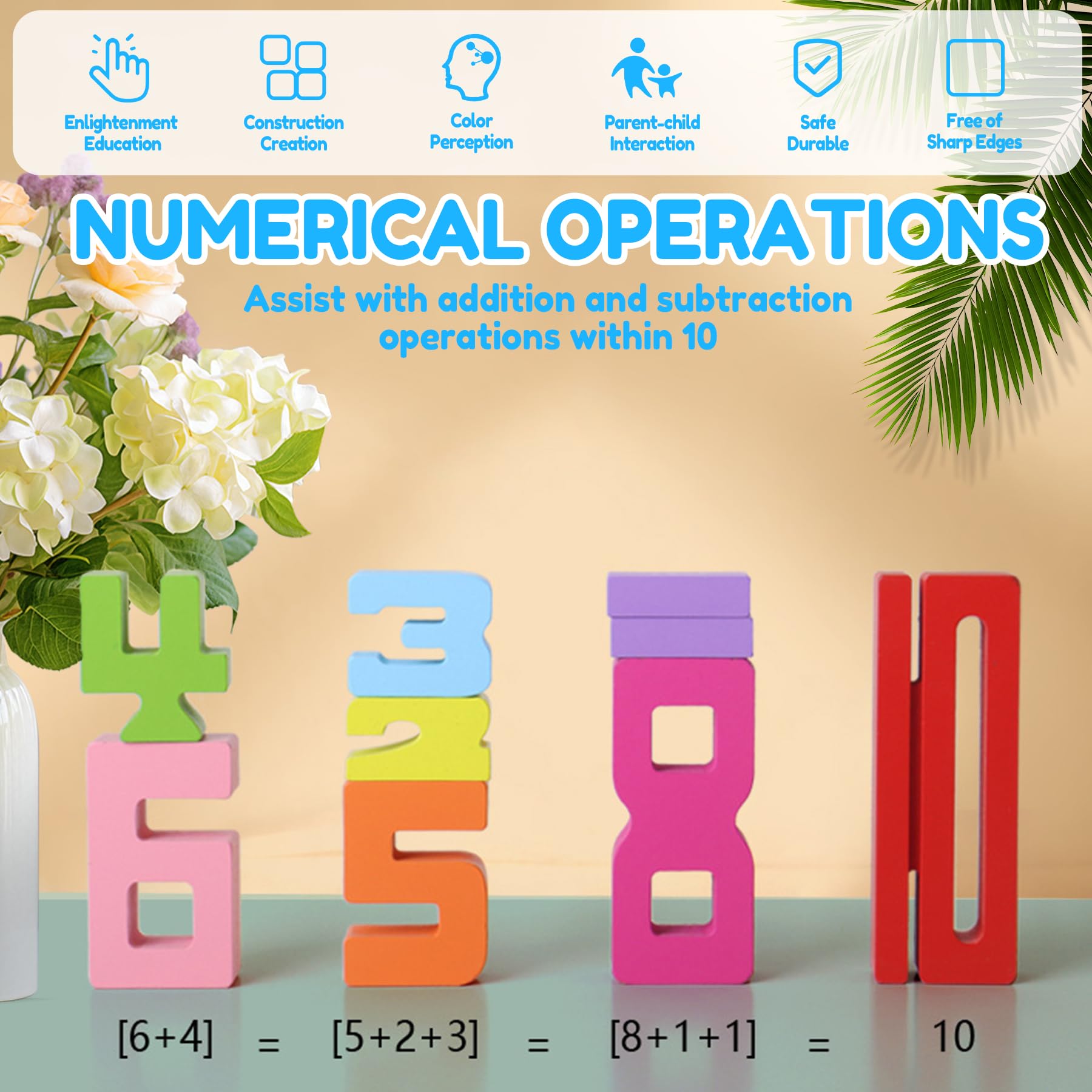 XPQKDC Wooden Number Building Blocks - 20Pcs Stacking for 3+ Years Old Kids, Digital Building Blocks, 1-10 Digital Blocks Toys, Balance Competition
