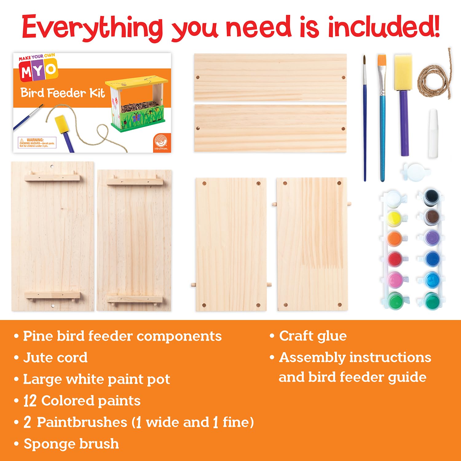 MindWare Make Your Own Bird Feeder Kits for Kids - Build Your Own - Includes 13 Paint Colors and 3 Brushes