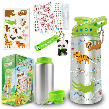 Kdemeng DIY Decorate Your Own Water Bottle for Girls with Trendy Stickers - 5 6 7 8 10 Year Old Girl Birthday Gift (Animal)