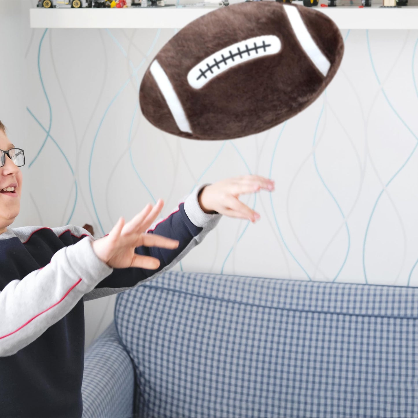 CHORONMO Football Throw Pillow Fluffy Sport Stuffed Football Pillow Soft Durable Sports Toy Gift for Kids Room Decor Winter Style