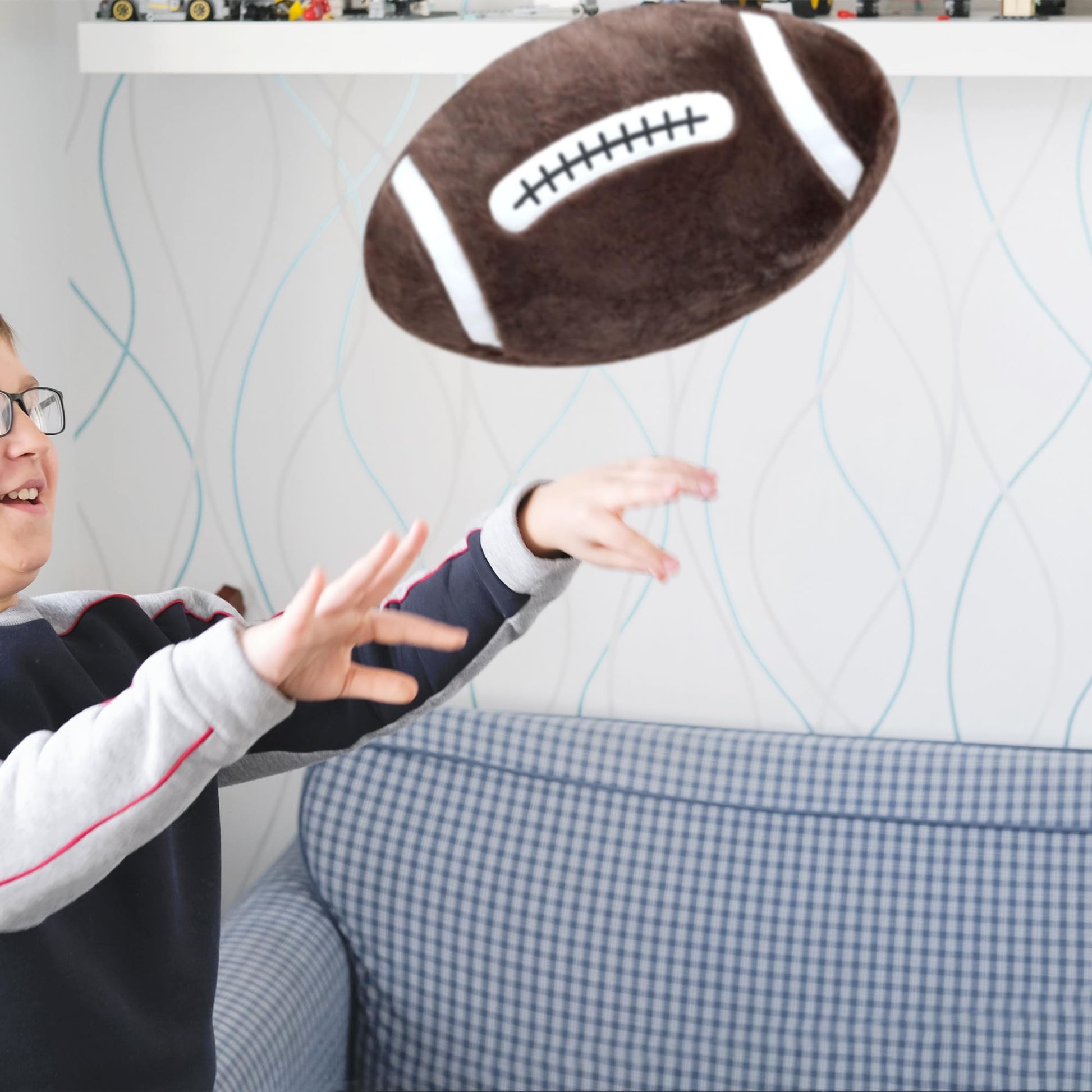 CHORONMO Football Throw Pillow Fluffy Sport Stuffed Football Pillow Soft Durable Sports Toy Gift for Kids Room Decor Winter Style