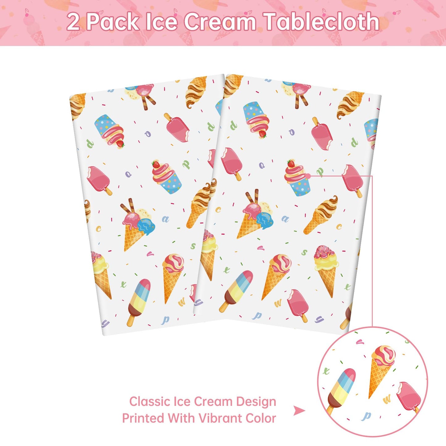 Ice Cream Party Decorations Tablecloth - 2 Pcs Ice Cream Table Cloth, Disposable Plastic Rectangle Summer Icecream Themed Table Cover for Kids