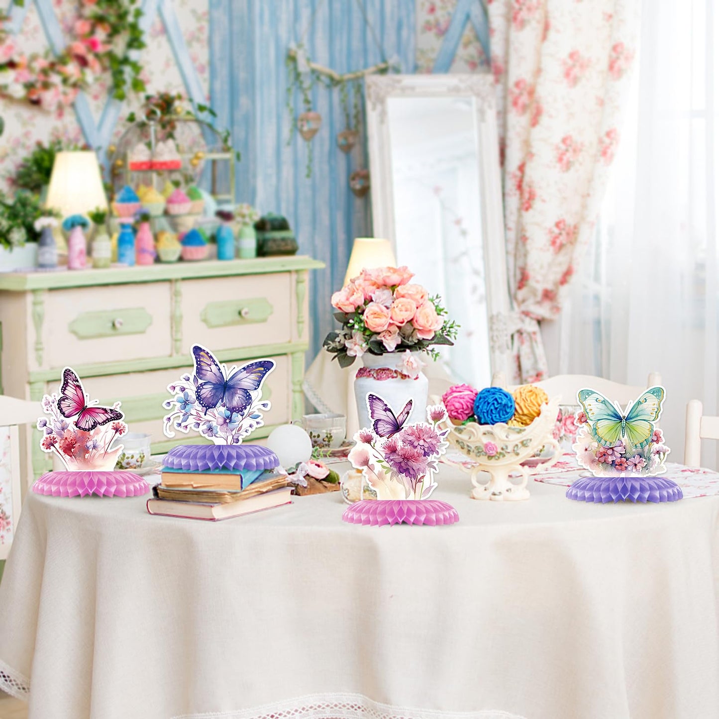 10PCS Butterfly Centerpieces for Tables Butterfly Girls Birthday Decorations Honeycomb Table Toppers for Baby Shower Gender Reveal Spring Tea Party