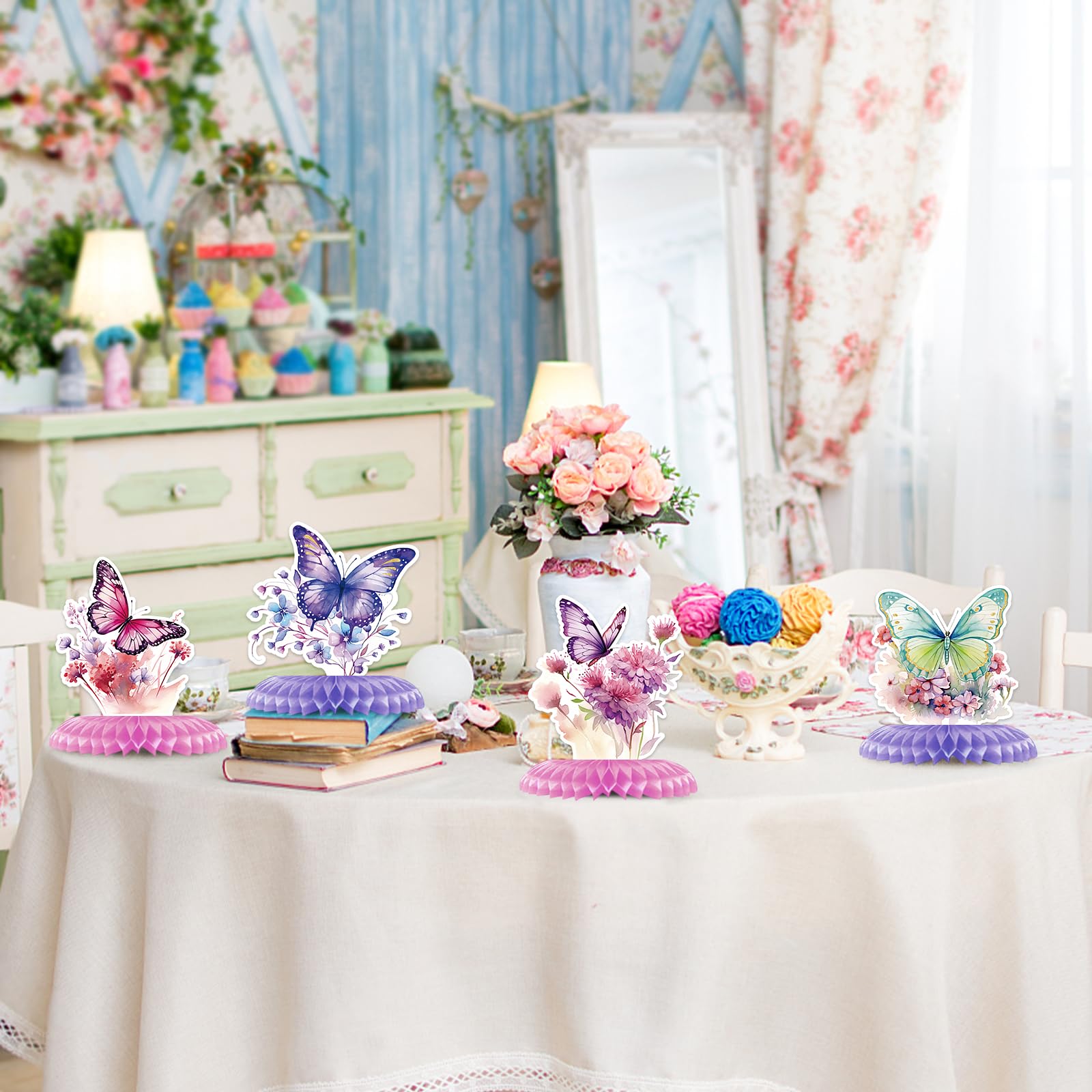 10PCS Butterfly Centerpieces for Tables Butterfly Girls Birthday Decorations Honeycomb Table Toppers for Baby Shower Gender Reveal Spring Tea Party