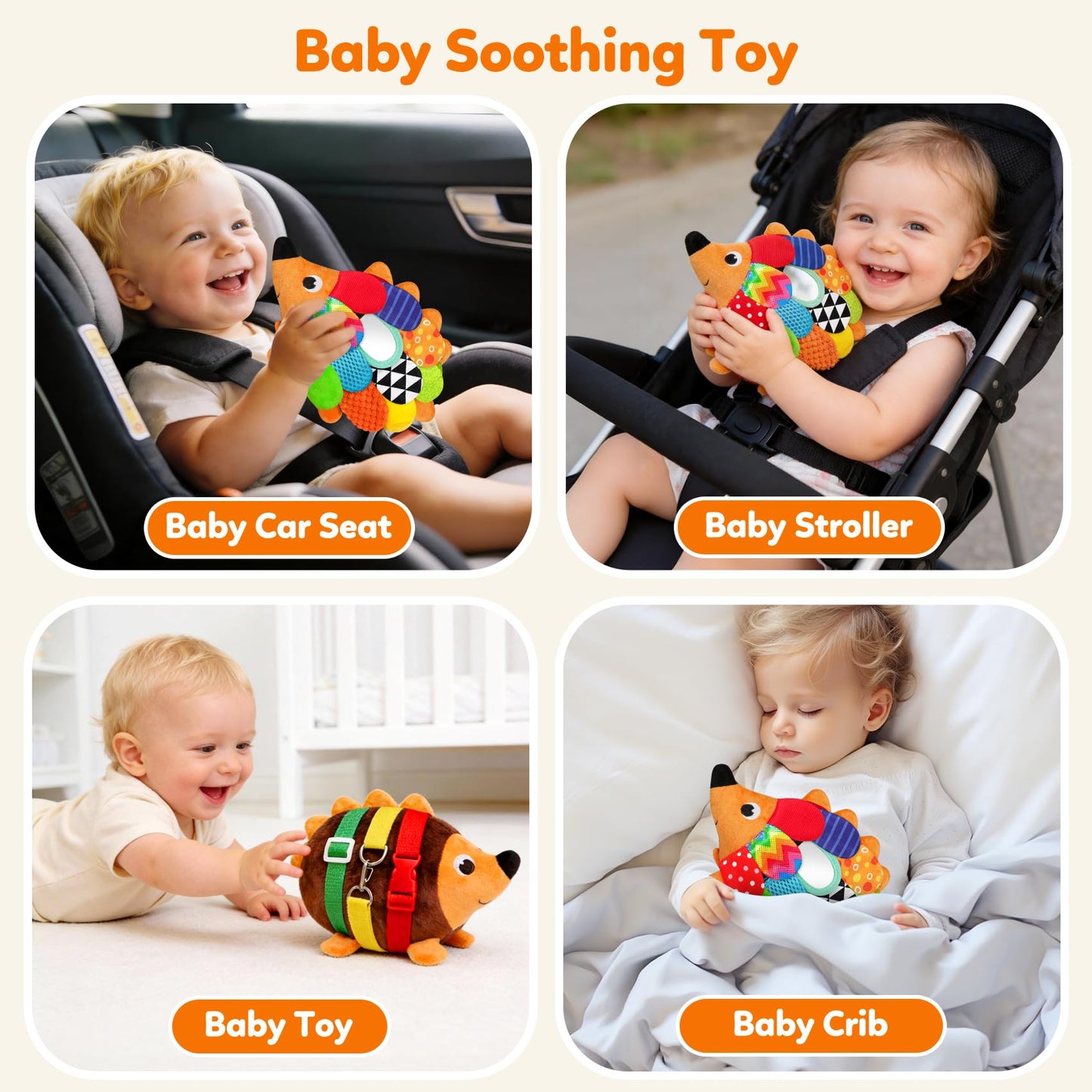Vibrant Sensory Hedgehog Plush Stuffed Animal Baby Toy Tummy Time Learning Toy Soft Squeaking & Crinkling Toys for Busy Hands Babies 0-36 Months, Baby