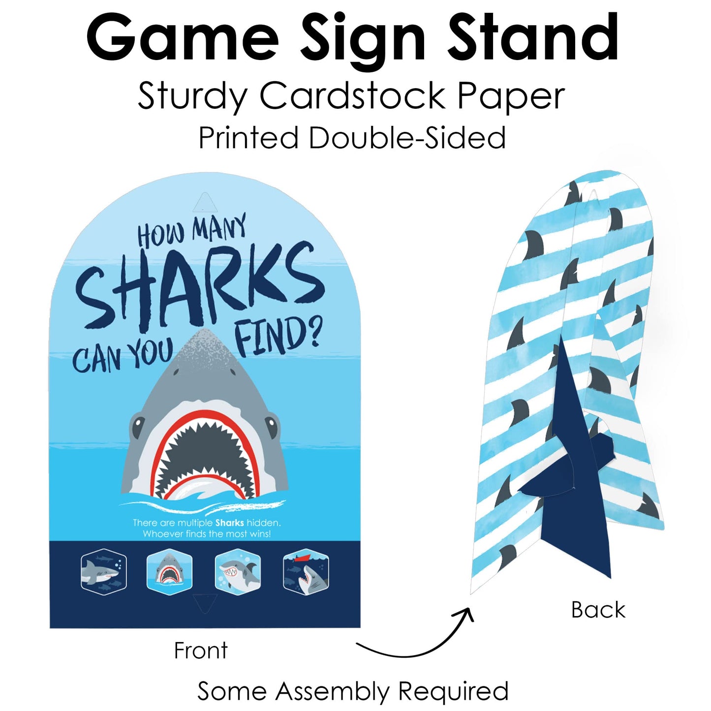 Big Dot of Happiness Shark Zone - Jawsome Shark Party or Birthday Party Scavenger Hunt - 1 Stand and 48 Game Pieces - Hide and Find Game