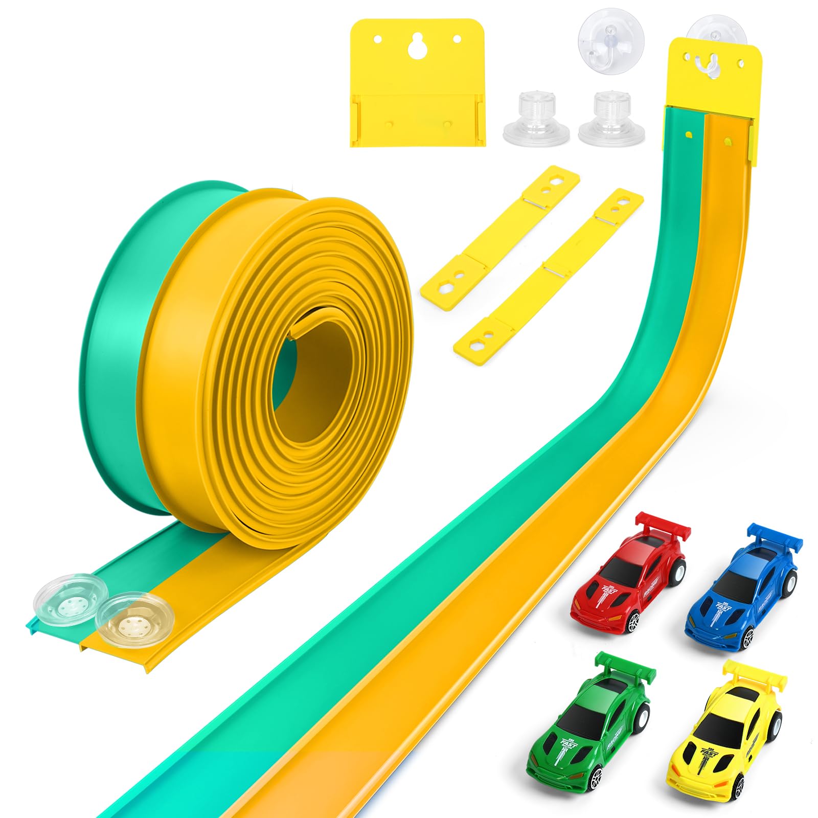 Flexible Race Car Track for Kids, Flex Track with 4 Small Race Cars,Rolls Up Portable Racetrack for Ages 3+, Compatible with H*t Wheels and DIEC*st