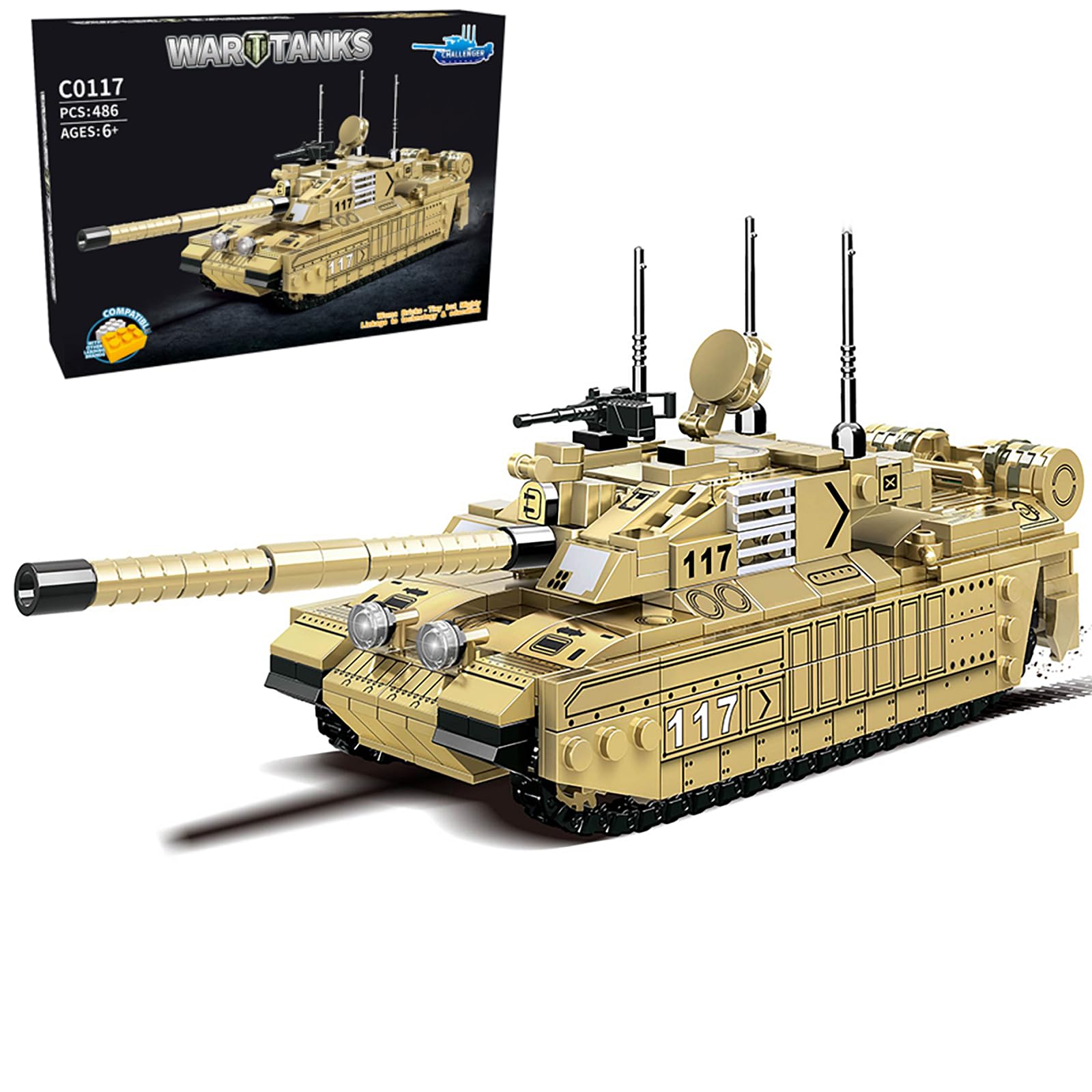 EtrealEli WW2 Military Tank, Challenger II Main Battle Tank Army Toys for Kids - 485pcs, Children's Educational Building Blocks Set, Suitable for Ages