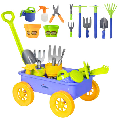Dimple Garden Wagon & Tools Toy Set Premium 15 pcs Gardening Tools