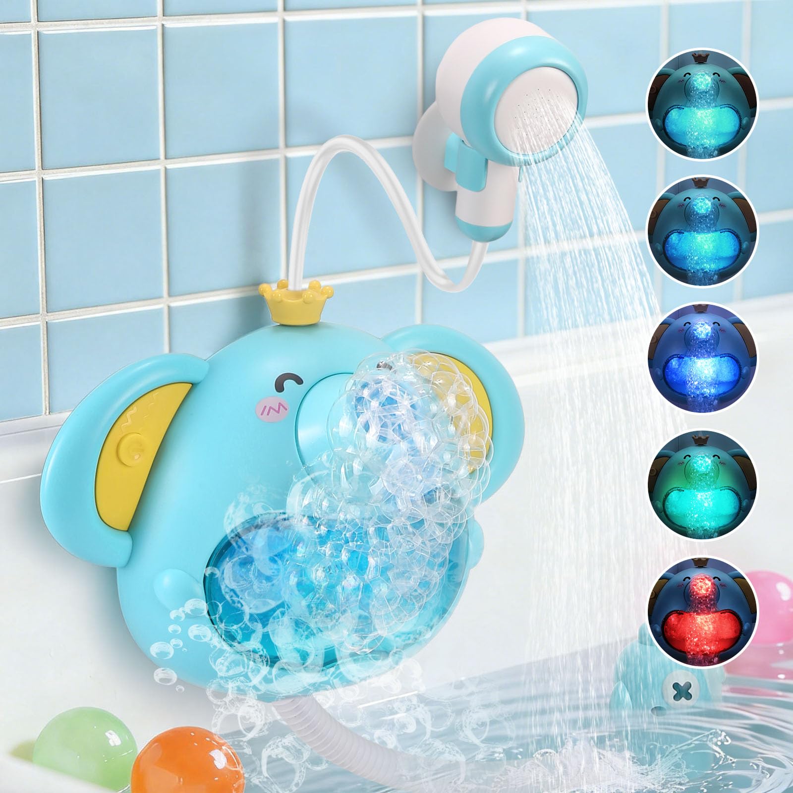 Bath Toys Light Up Elephant Baby Bubble Bath Toys 2 in 1Bath Bubble Machine with Baby Bath Shower Head for Kids Ages 1-3 4-8 Bath Bubble Maker