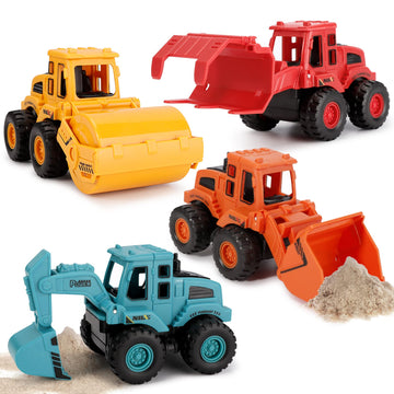 4Pcs Construction Toys,Friction Powered Construction Truck Toys Vehicles,Push and Go Construction Sand Truck Toys,Outdoor Toys with Bulldozer