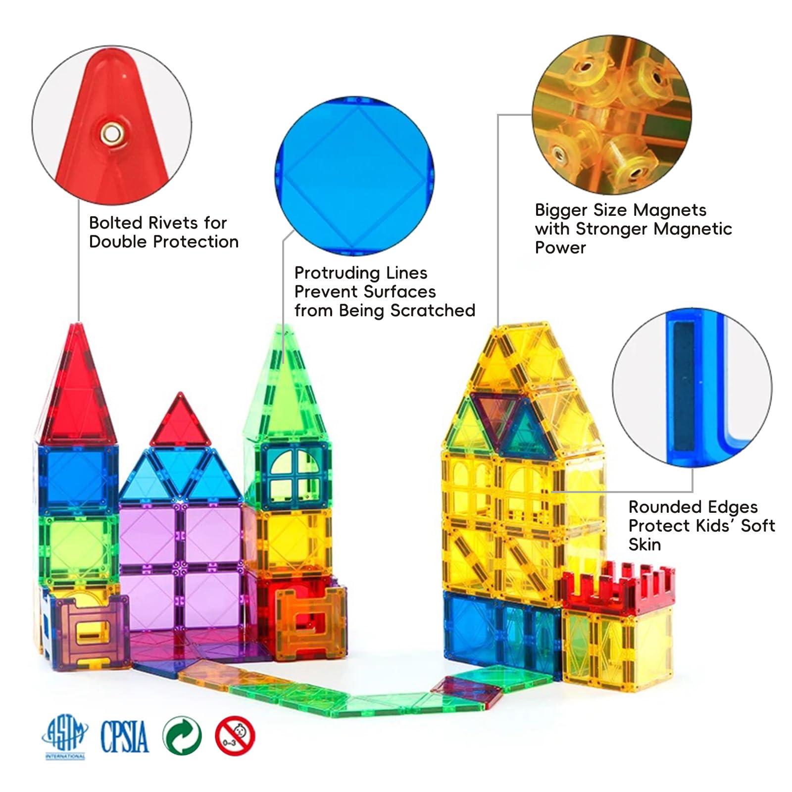 Oasis Creations Magnetic Tiles 108 Piece Building Toys Set for Toddlers 3 4 5 6 7 8 9 Year Old Boys & Girls Educational Stem Toy Construction Gift Set