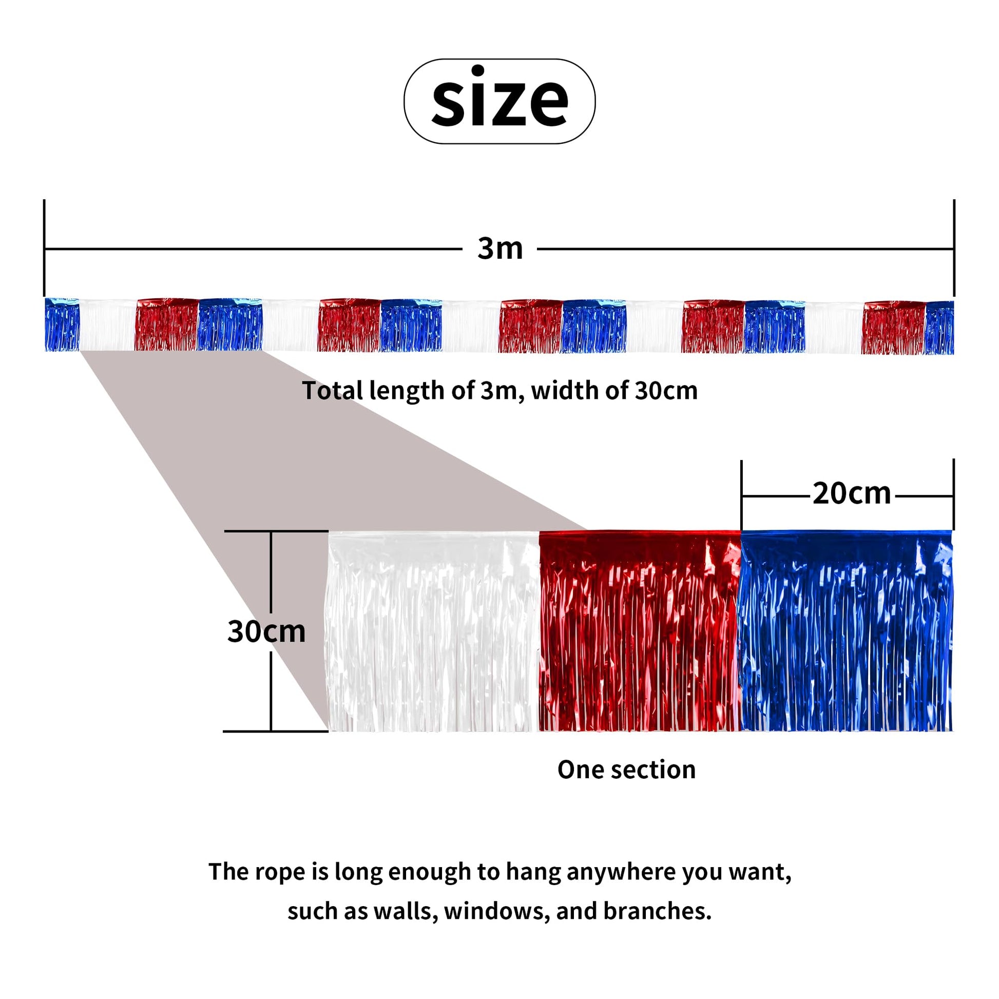 4th of July Decorations 4 Pack Tinsel Foil Fringe Garland Curtains Streamers Hanging Red White Blue Fringe Backdrop Banner for Parade Floats