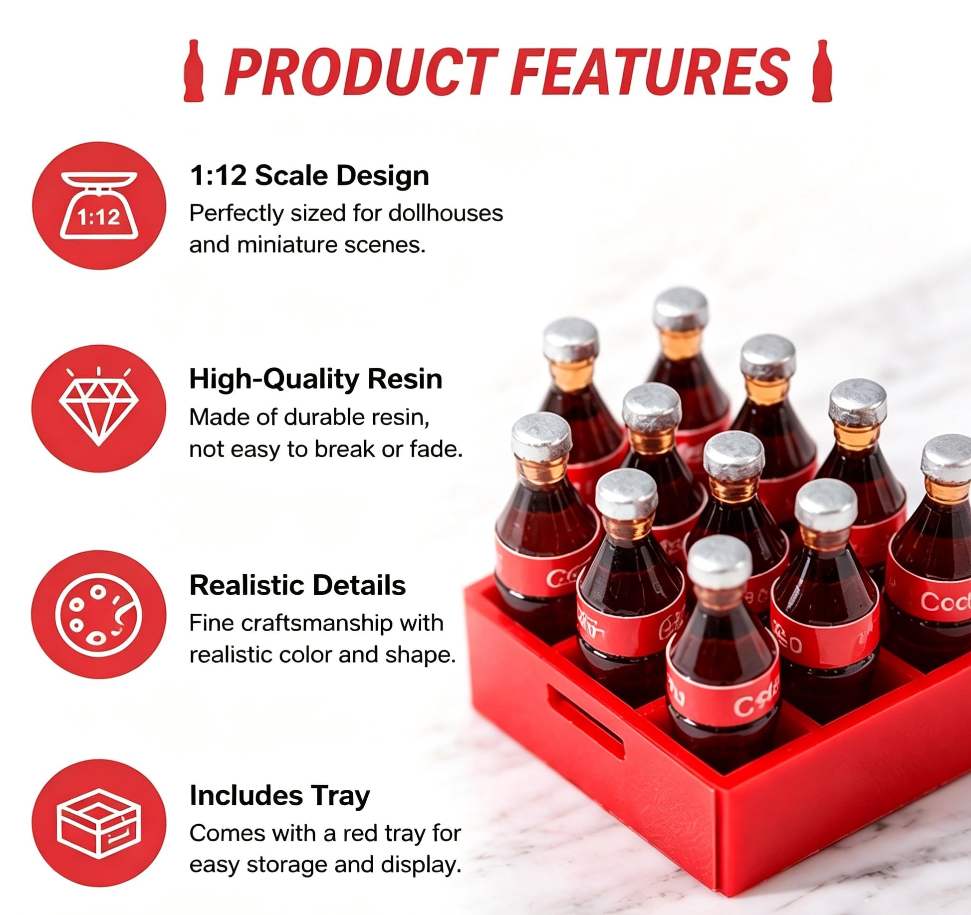 Dollhouse Miniature 12 Piece Soft Drink with Tray,1:12 Dollhouse Kitchen Accessories Miniature RC Car Coke Bottles with Tray - Resin Soft Drink Set